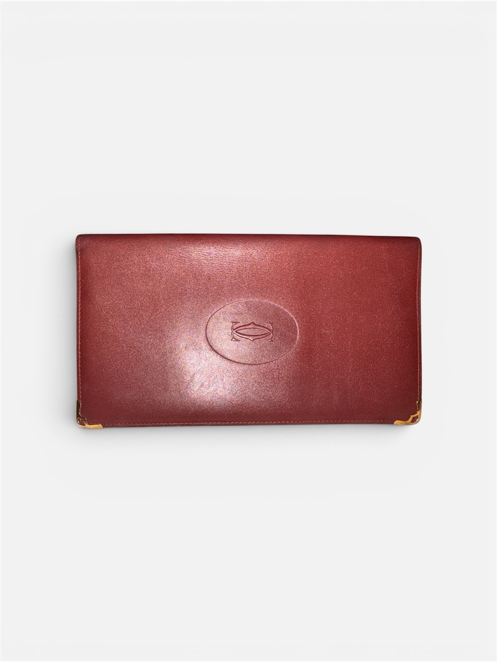 Vintage Cartier Burgundy Calf Skin Leather Wallet Gold Accents